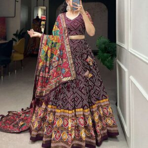Women's Patola Print Lehenga Choli with Dupatta ? Traditional Gujarati Style Festive Wear